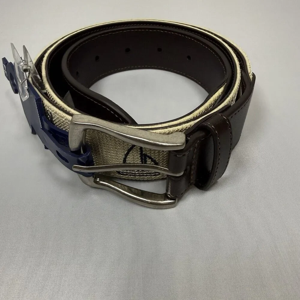 Original Penguin Mens 34 Belt Khaki Canvas Nautical Anchor Sailboat NWT $60